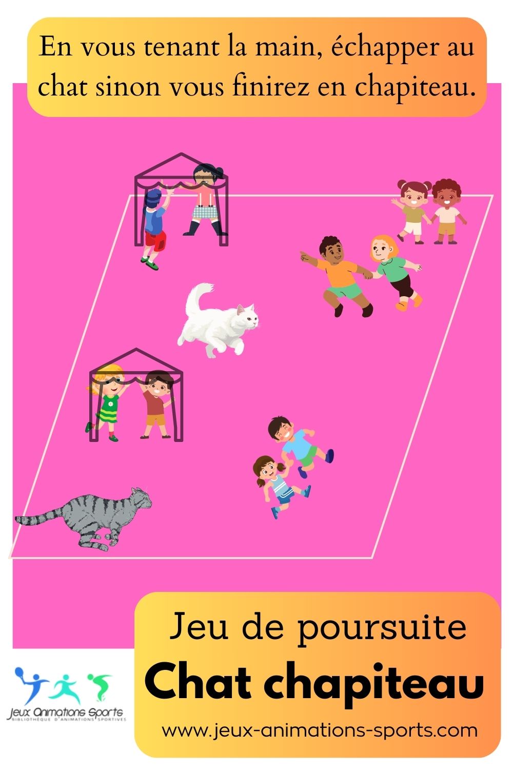 Jeu sportif dans lequel les enfants vont coopérer, chat chapiteau